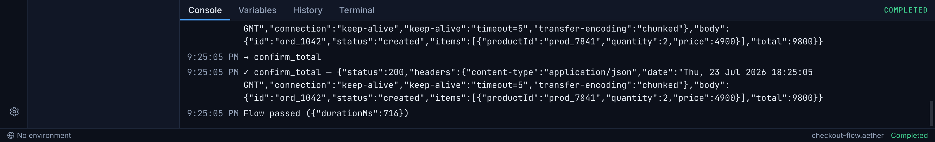 The Bandura variables panel listing flow, environment, and captured variables with source badges
